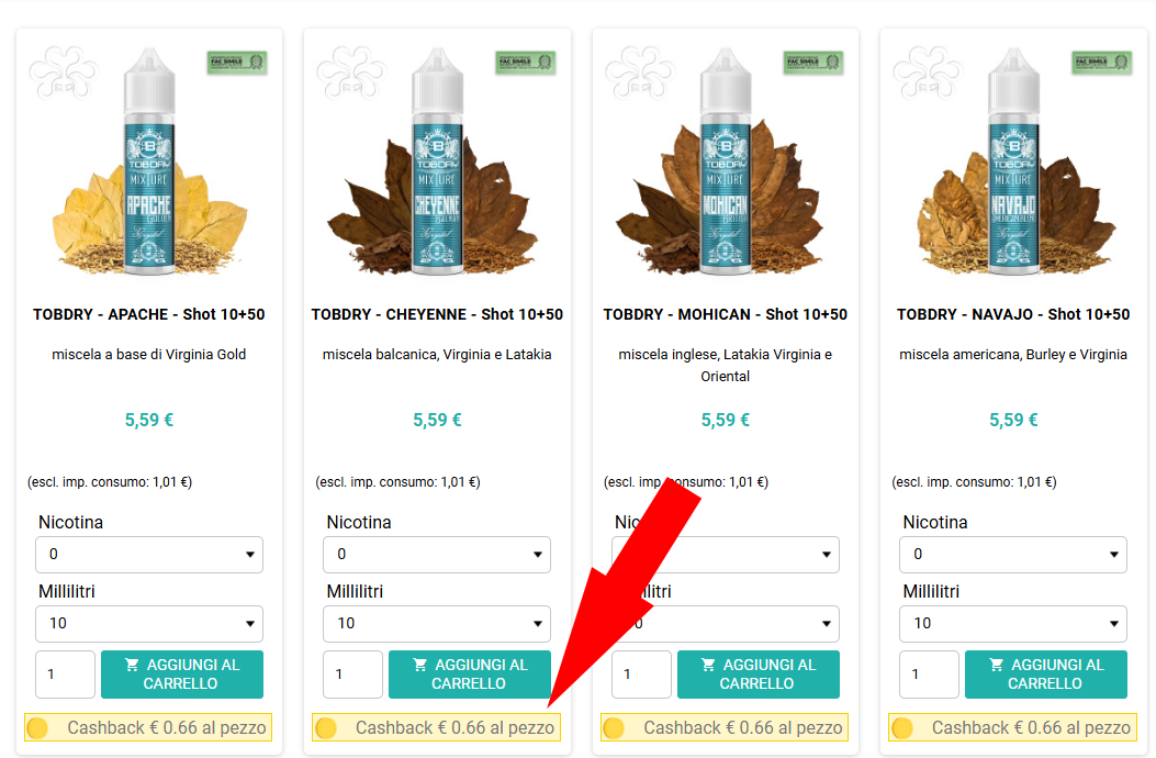 Dove trovi i valori Cashback