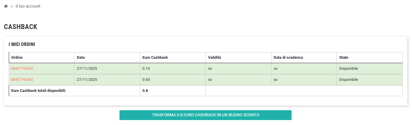 conversione cashback in buono